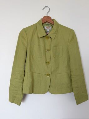 100% linen vintage 90's green blazer jacket